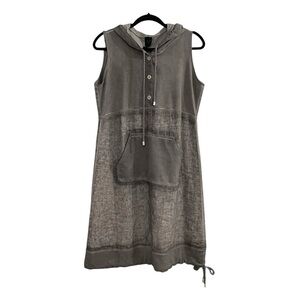 BLUSH No. 9 Linen Sleeveless Hooded Midi Dress 
Grey M